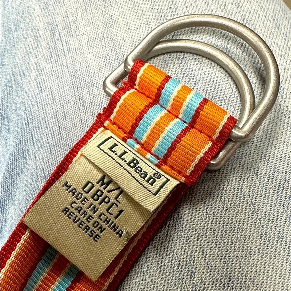 LL BEAN Striped Ribbon Belt Orange and Blue Size M/L